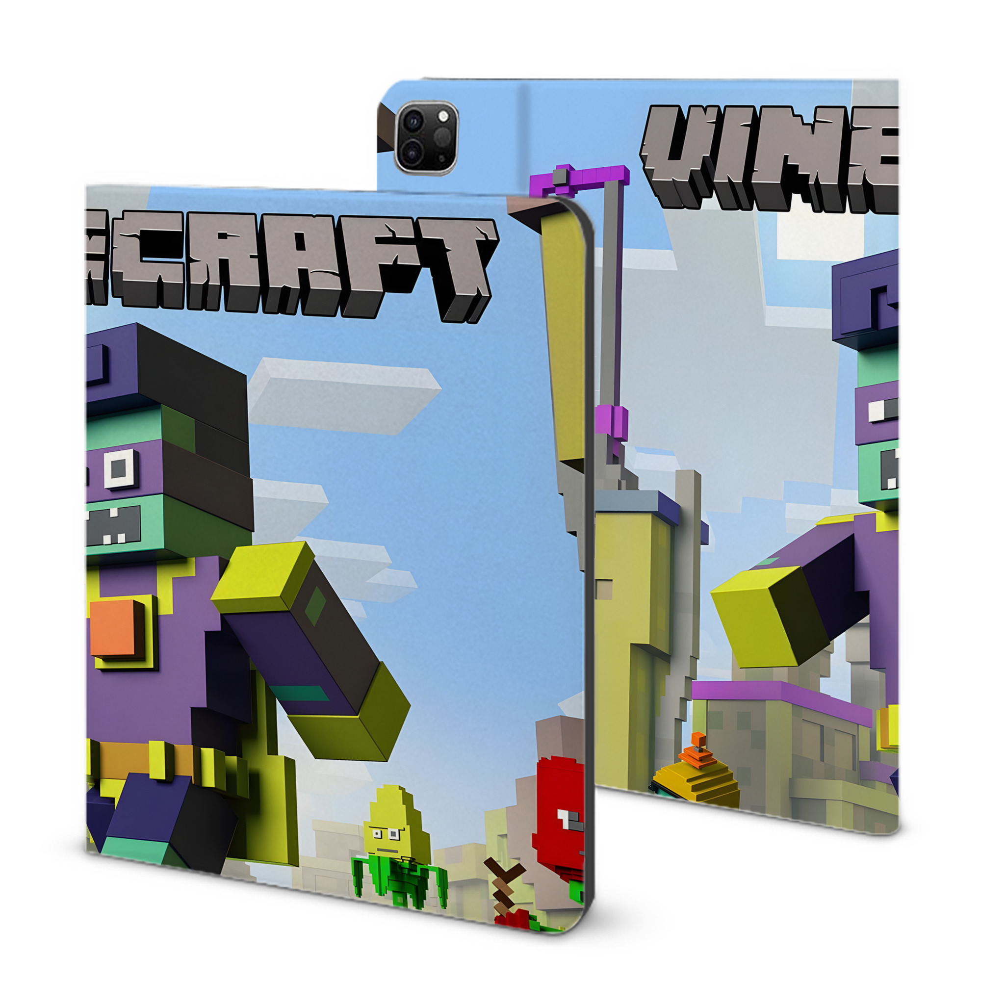 （画像用） マインクラフト ブロックの世界 Minecraft MC Block world IPad ケース ブック型 PUレザー TPU 耐衝撃 軽量 薄型 ペン収納なし 全面保護 IPad 各モデル対応